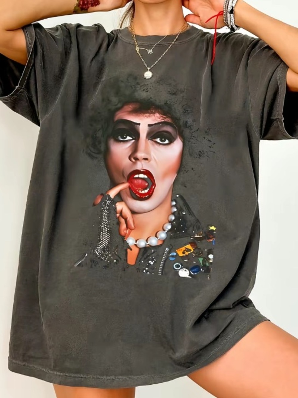 Tim Curry Charcoal Graphic Short-Sleeve Tee with Portrait